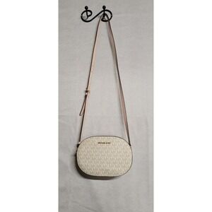 Tan Monogram With Pink Trim Michael Kors Small Crossbody Bag